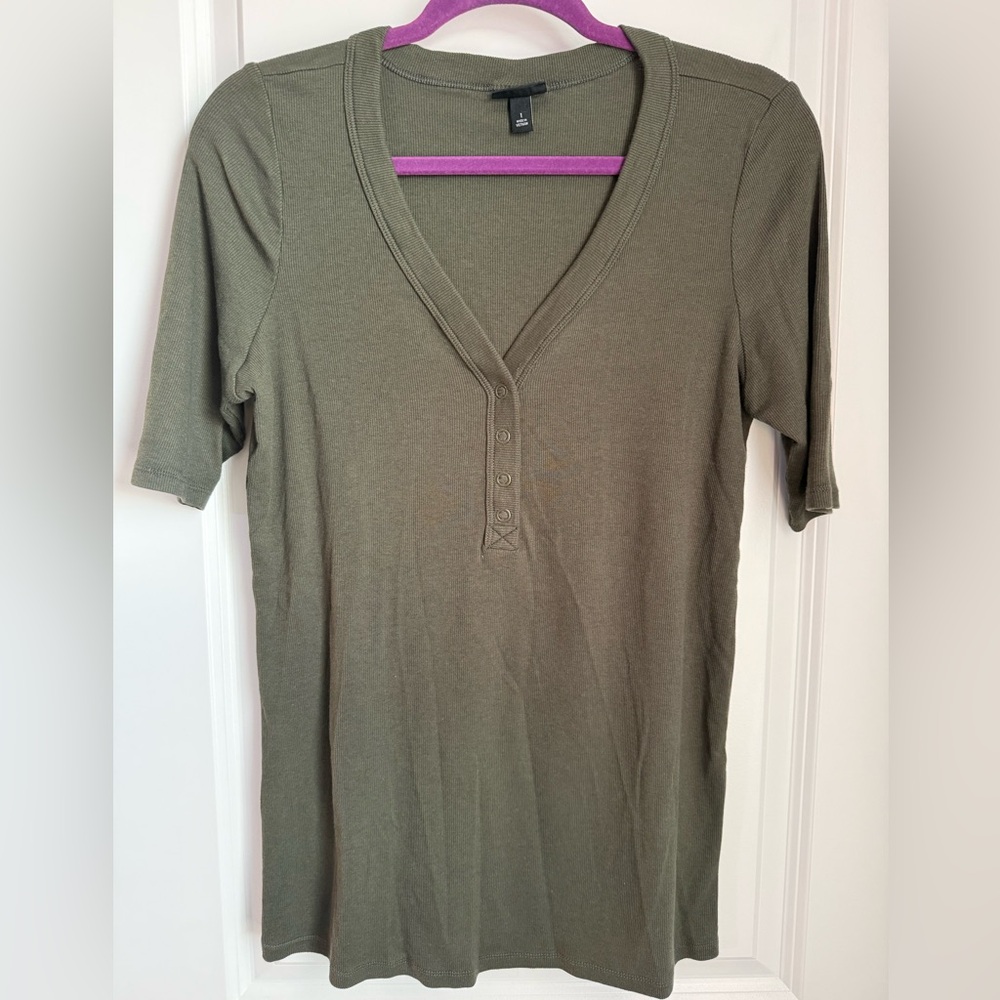 Torrid Olive Button-Front V-Neck Tee